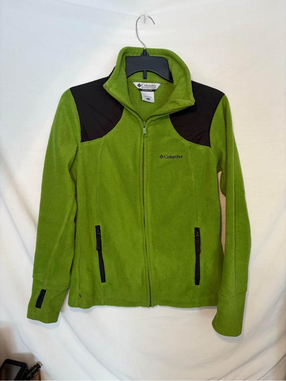 Columbia Women's Lime Green Fleece Jacket w/Black Shoulder Panels size Medium